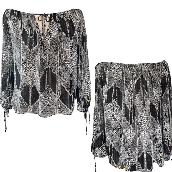 BCBGMaxazria Split Sleeve Layered Print Blouse sz S - Picture 12 of 13